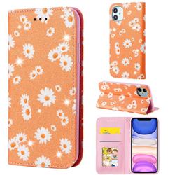 Ultra Slim Daisy Sparkle Glitter Powder Magnetic Leather Wallet Case for iPhone 11 (6.1 inch) - Orange