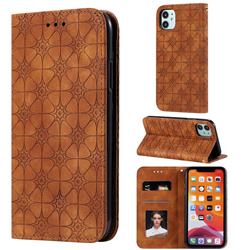 Intricate Embossing Four Leaf Clover Leather Wallet Case for iPhone 11 (6.1 inch) - Yellowish Brown