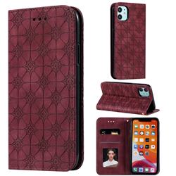 Intricate Embossing Four Leaf Clover Leather Wallet Case for iPhone 11 (6.1 inch) - Claret