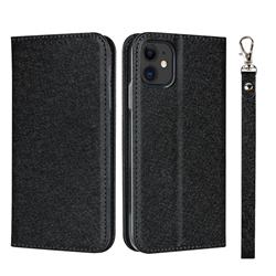 Ultra Slim Magnetic Automatic Suction Silk Lanyard Leather Flip Cover for iPhone 11 (6.1 inch) - Black