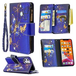 Purple Butterfly Binfen Color BF03 Retro Zipper Leather Wallet Phone Case for iPhone 11 (6.1 inch)