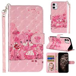 Pink Bear 3D Leather Phone Holster Wallet Case for iPhone 11 (6.1 inch)