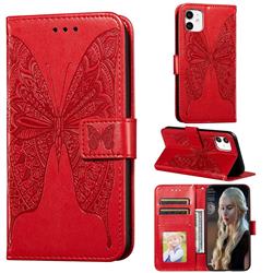 Intricate Embossing Vivid Butterfly Leather Wallet Case for iPhone 11 (6.1 inch) - Red