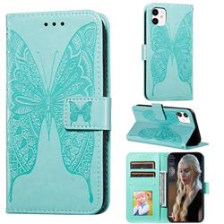 Intricate Embossing Vivid Butterfly Leather Wallet Case for iPhone 11 (6.1 inch) - Green