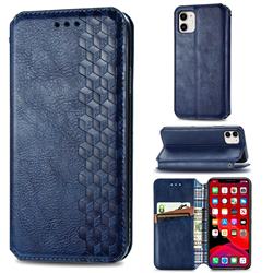 Ultra Slim Fashion Business Card Magnetic Automatic Suction Leather Flip Cover for iPhone 11 (6.1 inch) - Dark Blue
