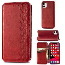 Ultra Slim Fashion Business Card Magnetic Automatic Suction Leather Flip Cover for iPhone 11 (6.1 inch) - Red