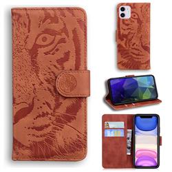 Intricate Embossing Tiger Face Leather Wallet Case for iPhone 11 (6.1 inch) - Brown