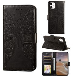 Intricate Embossing Rose Flower Butterfly Leather Wallet Case for iPhone 11 (6.1 inch) - Black