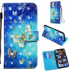 Gold Butterfly 3D Painted Leather Wallet Case for iPhone 11 (6.1 inch)