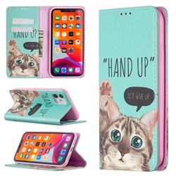 Hand Up Cat Slim Magnetic Attraction Wallet Flip Cover for iPhone 11 (6.1 inch)