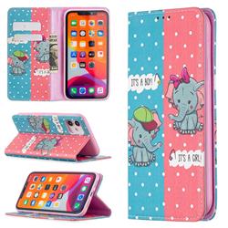 Elephant Boy and Girl Slim Magnetic Attraction Wallet Flip Cover for iPhone 11 (6.1 inch)