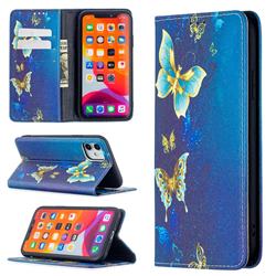 Gold Butterfly Slim Magnetic Attraction Wallet Flip Cover for iPhone 11 (6.1 inch)
