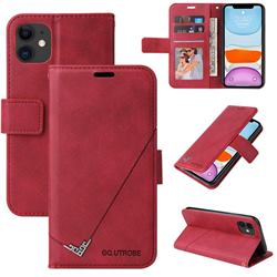 GQ.UTROBE Right Angle Silver Pendant Leather Wallet Phone Case for iPhone 11 (6.1 inch) - Red