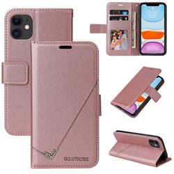 GQ.UTROBE Right Angle Silver Pendant Leather Wallet Phone Case for iPhone 11 (6.1 inch) - Rose Gold