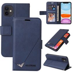 GQ.UTROBE Right Angle Silver Pendant Leather Wallet Phone Case for iPhone 11 (6.1 inch) - Blue