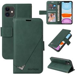 GQ.UTROBE Right Angle Silver Pendant Leather Wallet Phone Case for iPhone 11 (6.1 inch) - Green