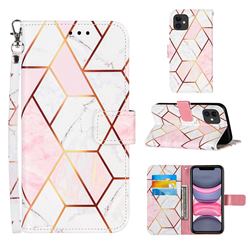 Pink White Stitching Color Marble Leather Wallet Case for iPhone 11 (6.1 inch)