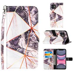 Black and White Stitching Color Marble Leather Wallet Case for iPhone 11 (6.1 inch)