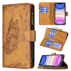 Binfen Color Imprint Vivid Butterfly Buckle Zipper Multi-function Leather Phone Wallet for iPhone 11 (6.1 inch) - Brown