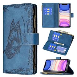 Binfen Color Imprint Vivid Butterfly Buckle Zipper Multi-function Leather Phone Wallet for iPhone 11 (6.1 inch) - Blue