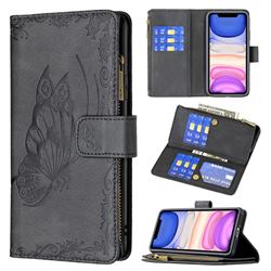 Binfen Color Imprint Vivid Butterfly Buckle Zipper Multi-function Leather Phone Wallet for iPhone 11 (6.1 inch) - Black