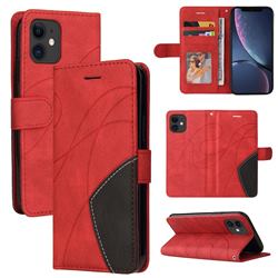 Luxury Two-color Stitching Leather Wallet Case Cover for iPhone 11 (6.1 inch) - Red