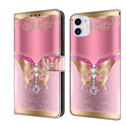 Pink Diamond Butterfly Crystal PU Leather Protective Wallet Case Cover for iPhone 11 (6.1 inch)