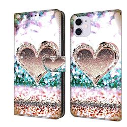 Pink Diamond Heart Crystal PU Leather Protective Wallet Case Cover for iPhone 11 (6.1 inch)