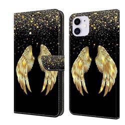 Golden Angel Wings Crystal PU Leather Protective Wallet Case Cover for iPhone 11 (6.1 inch)