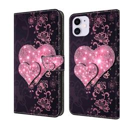 Lace Heart Crystal PU Leather Protective Wallet Case Cover for iPhone 11 (6.1 inch)