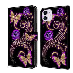 Purple Flower Butterfly Crystal PU Leather Protective Wallet Case Cover for iPhone 11 (6.1 inch)