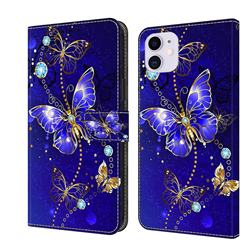 Blue Diamond Butterfly Crystal PU Leather Protective Wallet Case Cover for iPhone 11 (6.1 inch)
