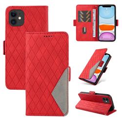 Grid Pattern Splicing Protective Wallet Case Cover for iPhone 11 (6.1 inch) - Red