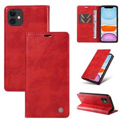 YIKATU Litchi Card Magnetic Automatic Suction Leather Flip Cover for iPhone 11 (6.1 inch) - Bright Red