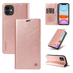 YIKATU Litchi Card Magnetic Automatic Suction Leather Flip Cover for iPhone 11 (6.1 inch) - Rose Gold