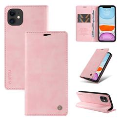 YIKATU Litchi Card Magnetic Automatic Suction Leather Flip Cover for iPhone 11 (6.1 inch) - Pink