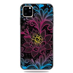 Colorful Lace 3D Embossed Relief Black TPU Cell Phone Back Cover for iPhone 11 Pro Max (6.5 inch)