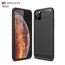 Luxury Carbon Fiber Brushed Wire Drawing Silicone TPU Back Cover for iPhone 11 Pro Max (6.5 inch) - Black