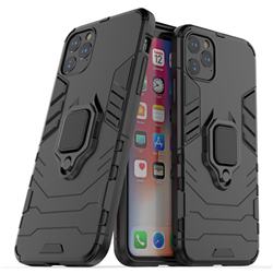 Black Panther Armor Metal Ring Grip Shockproof Dual Layer Rugged Hard Cover for iPhone 11 Pro Max (6.5 inch) - Black