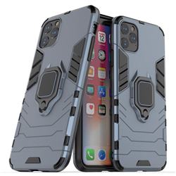 Black Panther Armor Metal Ring Grip Shockproof Dual Layer Rugged Hard Cover for iPhone 11 Pro Max (6.5 inch) - Blue