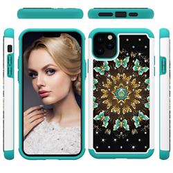 Golden Butterflies Studded Rhinestone Bling Diamond Shock Absorbing Hybrid Defender Rugged Phone Case Cover for iPhone 11 Pro Max (6.5 inch)