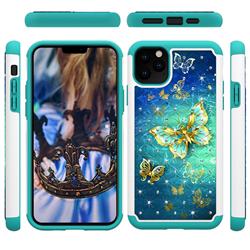 Gold Butterfly Studded Rhinestone Bling Diamond Shock Absorbing Hybrid Defender Rugged Phone Case Cover for iPhone 11 Pro Max (6.5 inch)