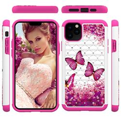 Rose Butterfly Studded Rhinestone Bling Diamond Shock Absorbing Hybrid Defender Rugged Phone Case Cover for iPhone 11 Pro Max (6.5 inch)