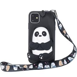 Cute Panda Neck Lanyard Zipper Wallet Silicone Case for iPhone 11 Pro Max (6.5 inch)