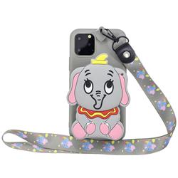 Gray Elephant Neck Lanyard Zipper Wallet Silicone Case for iPhone 11 Pro Max (6.5 inch)