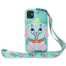 Blue Elephant Neck Lanyard Zipper Wallet Silicone Case for iPhone 11 Pro Max (6.5 inch)
