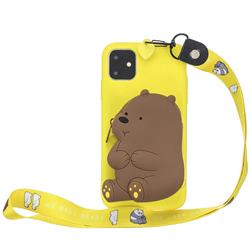 Yellow Bear Neck Lanyard Zipper Wallet Silicone Case for iPhone 11 Pro Max (6.5 inch)