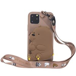Brown Bear Neck Lanyard Zipper Wallet Silicone Case for iPhone 11 Pro Max (6.5 inch)