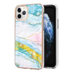 Green Golden Electroplated Gold Frame 2.0 Thickness Plating Marble IMD Soft Back Cover for iPhone 11 Pro Max (6.5 inch)
