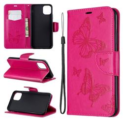 Embossing Double Butterfly Leather Wallet Case for iPhone 11 Pro Max - Red